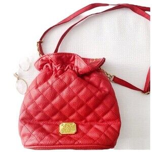 Jessica Simpson Red Quilted Cross Body Bucket Purse Bag